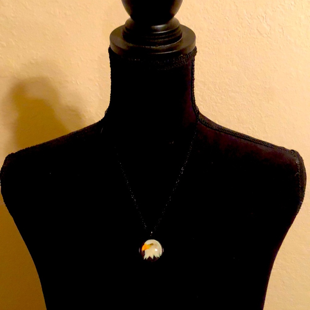 16” black eagle necklace with tags